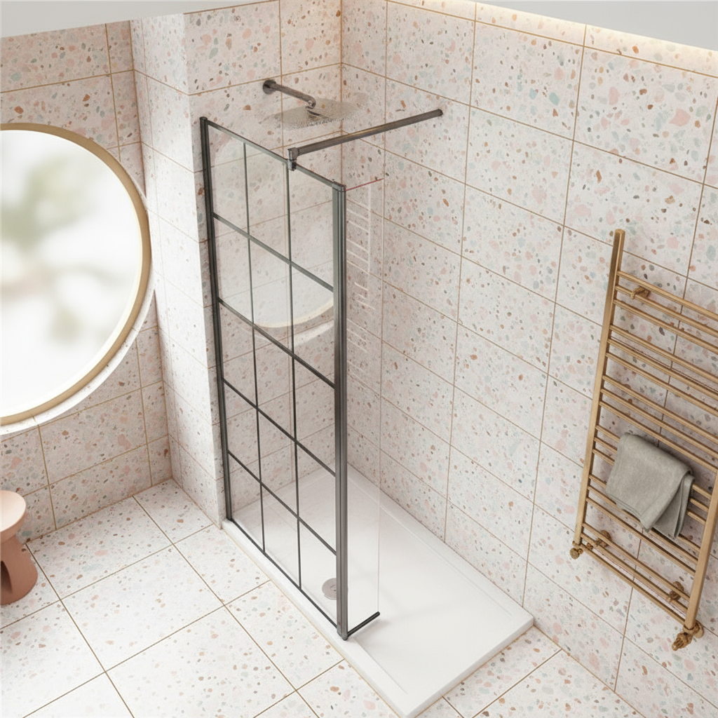 Walk-In Duschwand Schwarz 200cm | 8mm NANO Glas mit/ohne Flipper Panel 30/40cm