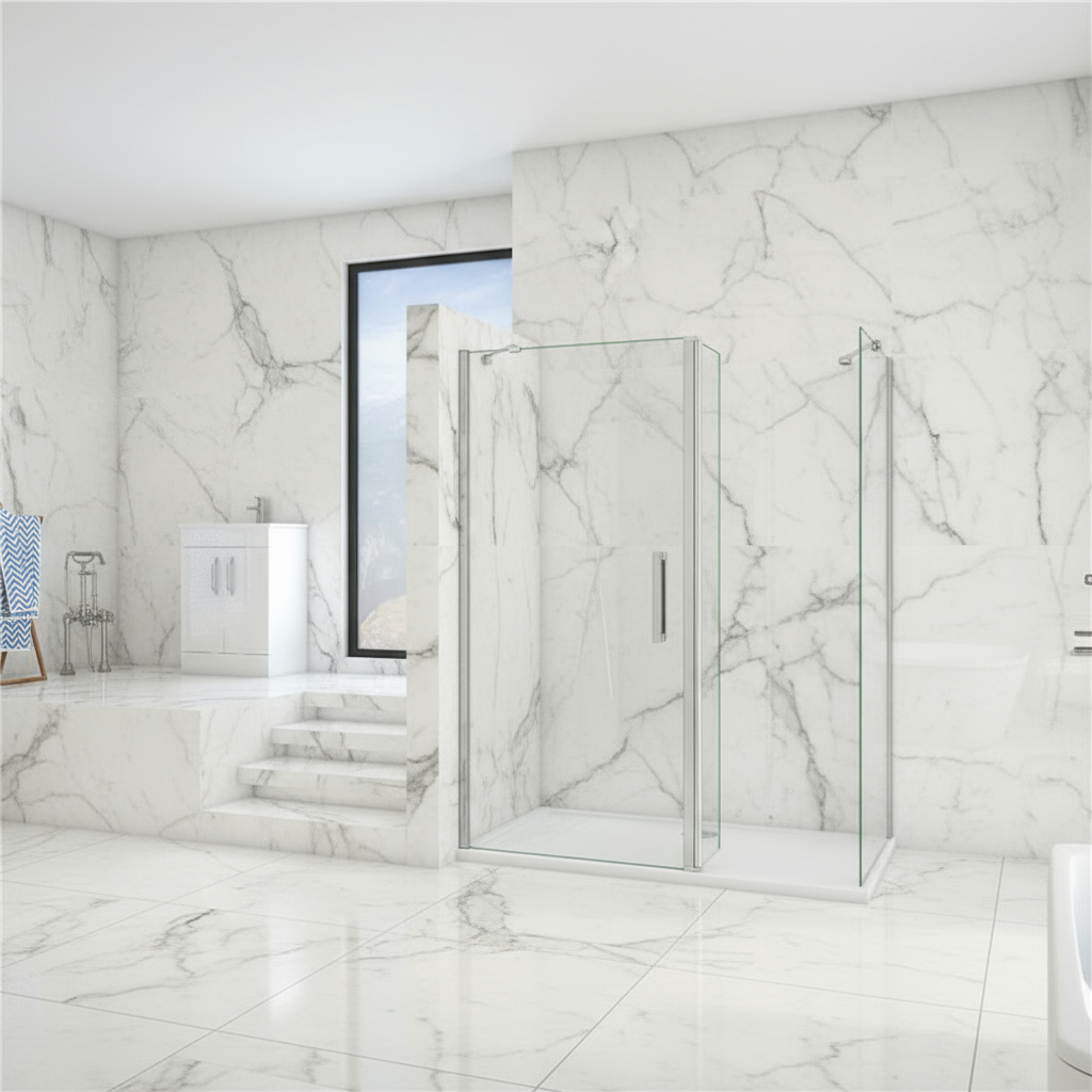 Walk-In Duschwand 200cm | 8mm NANO Glas mit/ohne Flipper Panel 30/40cm – Modern & Pflegeleicht VARYASYON PROBLEM