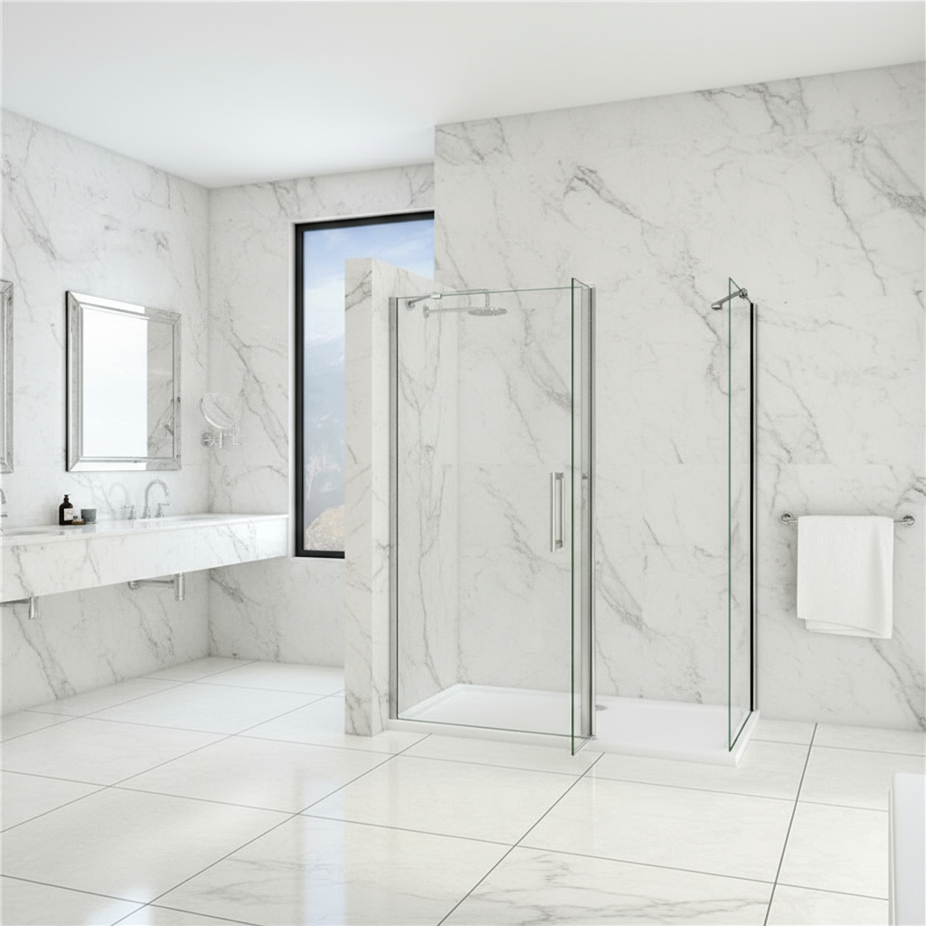 Walk-In Duschwand 200cm | 8mm NANO Glas mit/ohne Flipper Panel 30/40cm – Modern & Pflegeleicht VARYASYON PROBLEM