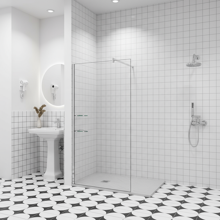 Walk-In Duschwand 200cm | 8mm NANO Glas mit Glas Regal – Modern & Pflegeleicht