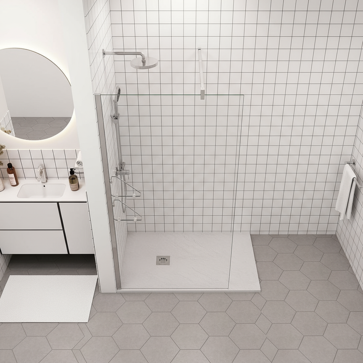 Walk-In Duschwand 200cm | 8mm NANO Glas mit Glas Regal – Modern & Pflegeleicht