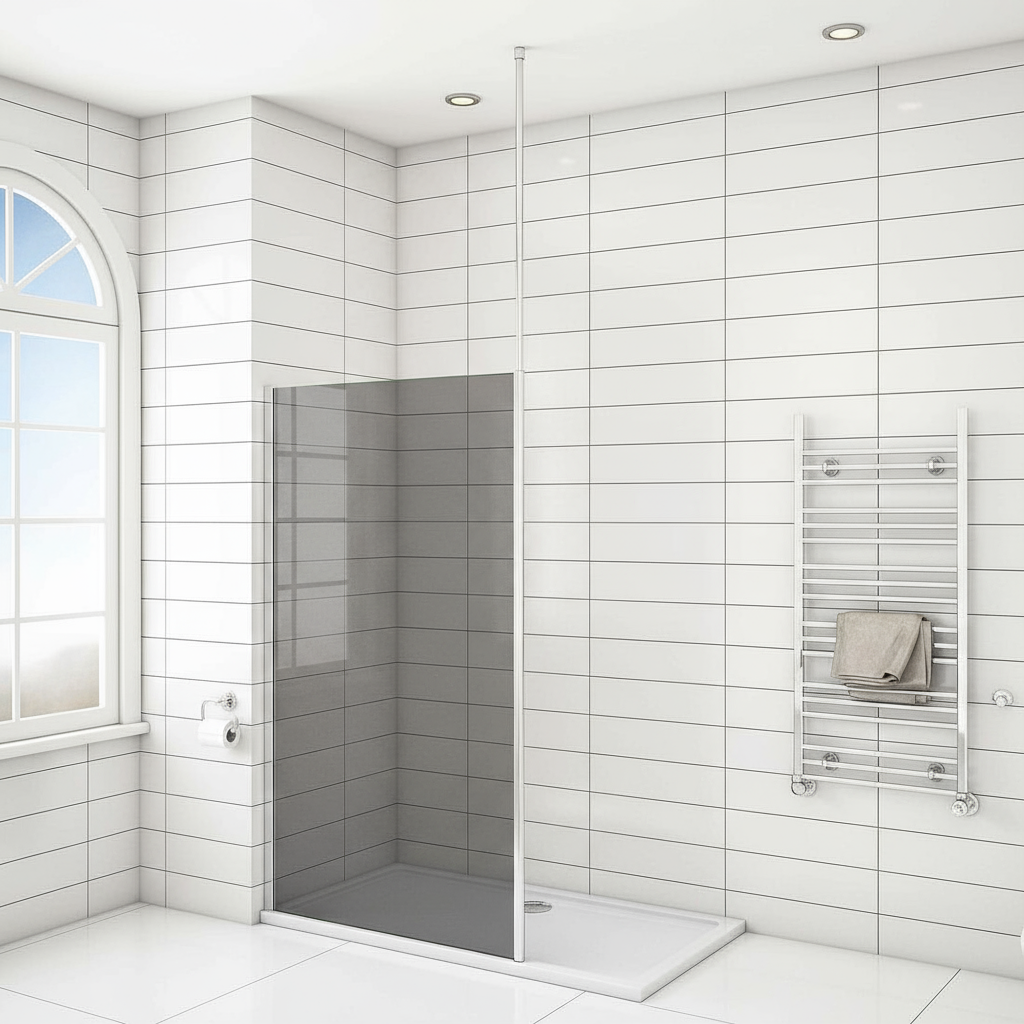 Walk-In Duschwand mit Deckenstrebe | 8mm NANO Glas Duschkabine 200cm mit Glasschutzfolie