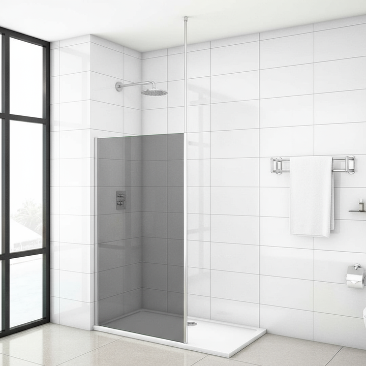 Walk-In Duschwand mit Deckenstrebe | 8mm NANO Glas Duschkabine 200cm mit Glasschutzfolie