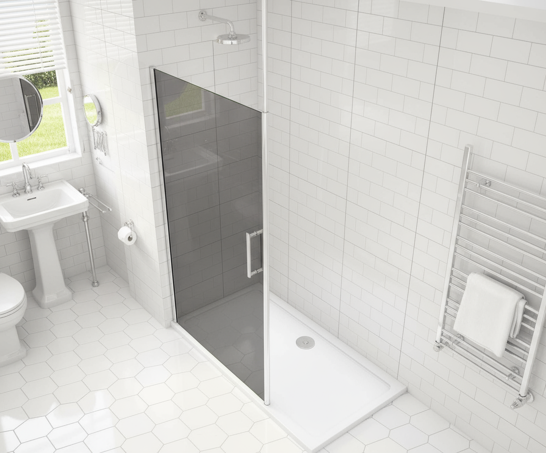 Walk-In Duschwand mit Deckenstrebe | 8mm NANO Glas Duschkabine 200cm mit Glasschutzfolie