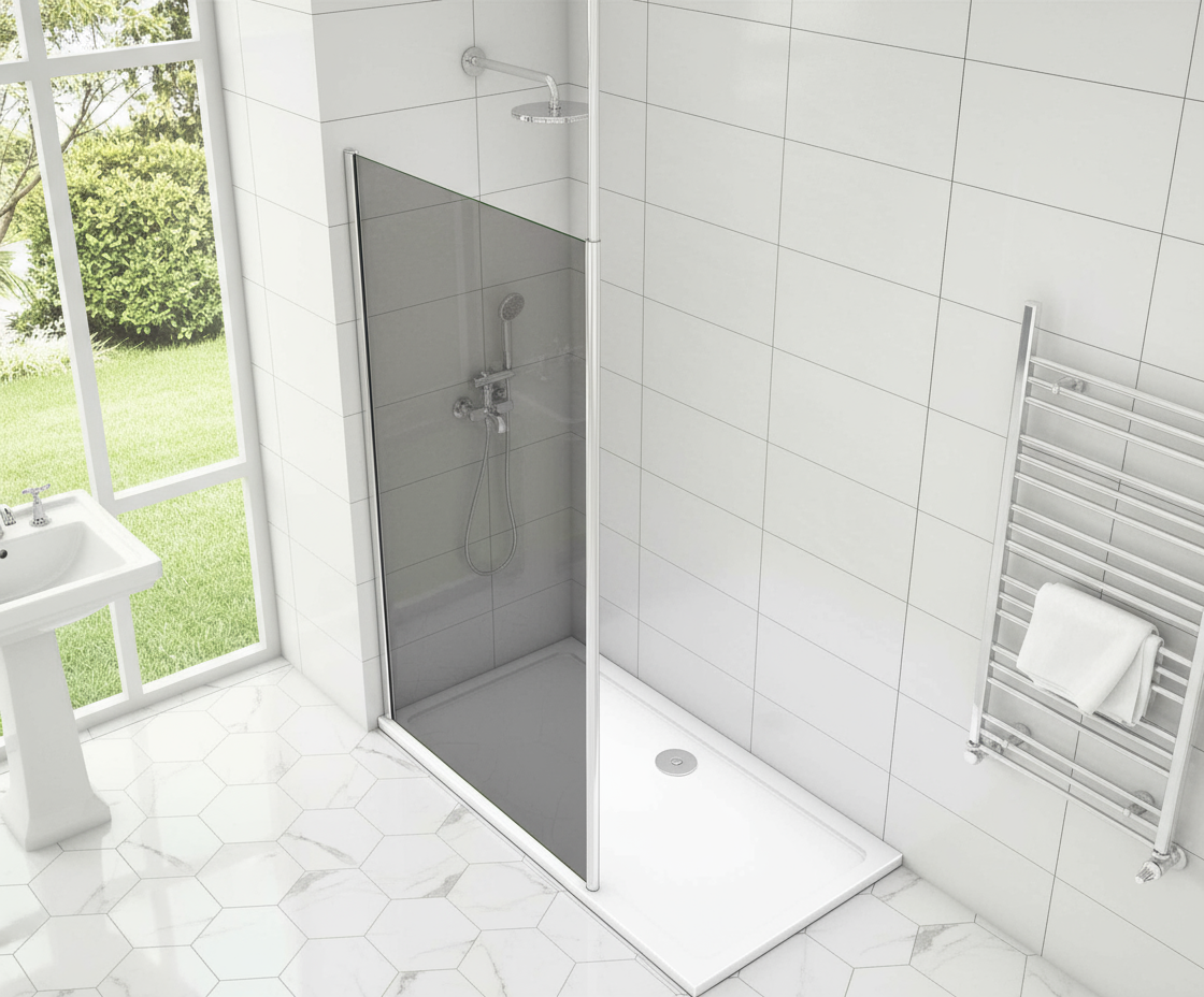 Walk-In Duschwand mit Deckenstrebe | 8mm NANO Glas Duschkabine 200cm mit Glasschutzfolie