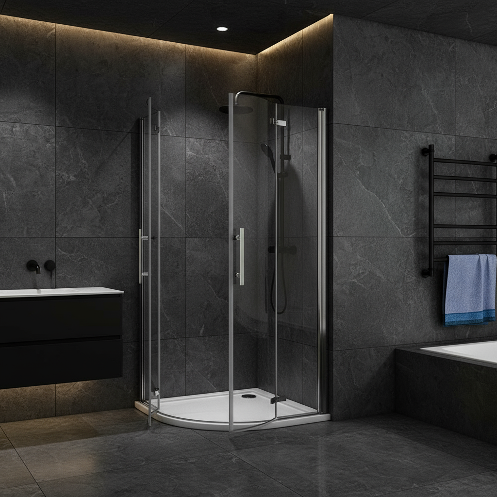 Viertelkreis Duschkabine 80×80 / 90×90 cm, Höhe 195 cm | Runddusche mit 2 Scharniertüren & Hebe-Senk-Funktion, ESG-Echtglas