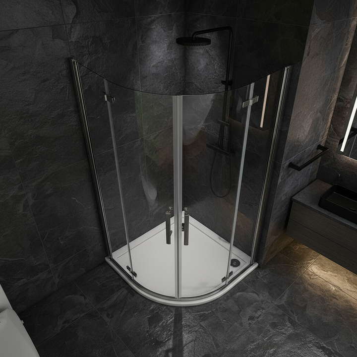 Viertelkreis Duschkabine 80×80 / 90×90 cm, Höhe 195 cm | Runddusche mit 2 Scharniertüren & Hebe-Senk-Funktion, ESG-Echtglas