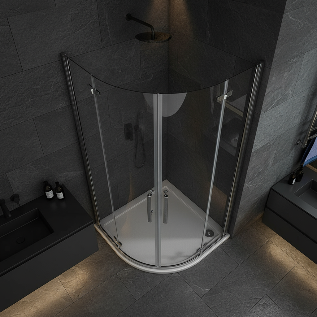 Viertelkreis Duschkabine 80×80 / 90×90 cm, Höhe 195 cm | Runddusche mit 2 Scharniertüren & Hebe-Senk-Funktion, ESG-Echtglas