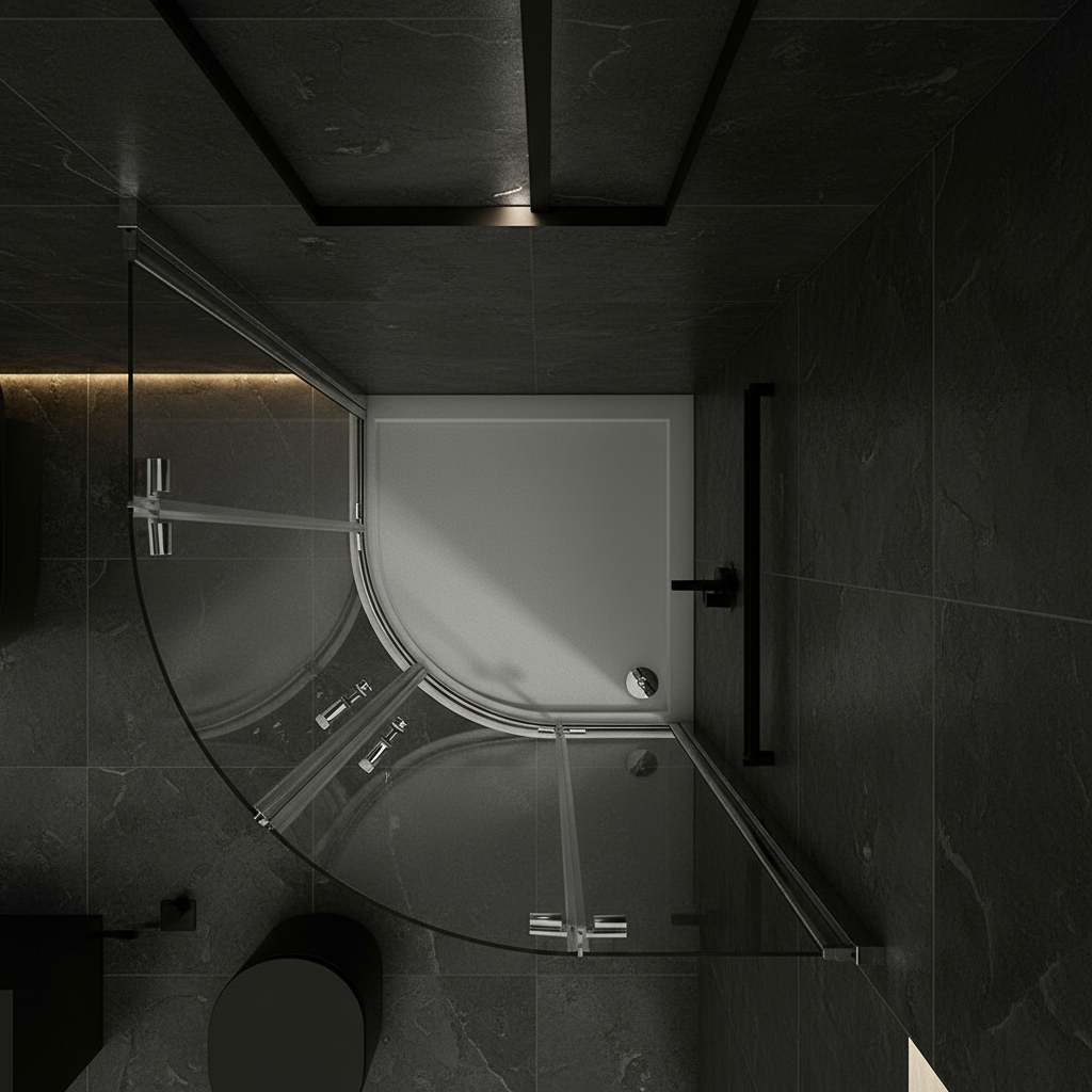 Viertelkreis Duschkabine 80×80 / 90×90 cm, Höhe 195 cm | Runddusche mit 2 Scharniertüren & Hebe-Senk-Funktion, ESG-Echtglas