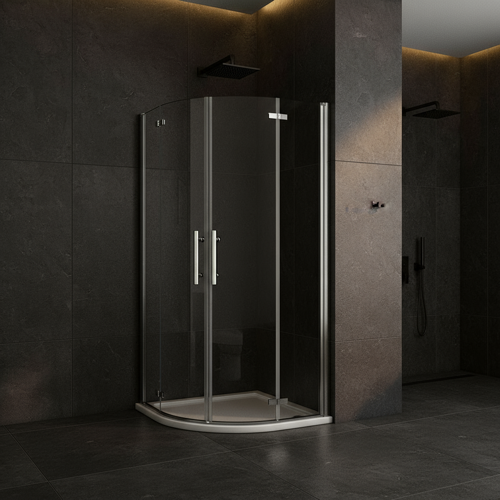 Viertelkreis Duschkabine 80×80 / 90×90 cm, Höhe 195 cm | Runddusche mit 2 Scharniertüren & Hebe-Senk-Funktion, ESG-Echtglas