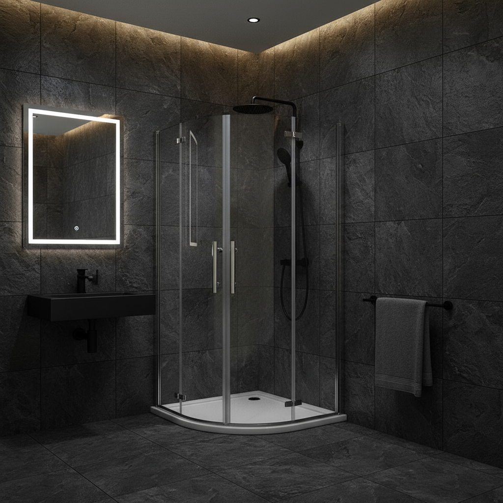 Viertelkreis Duschkabine 80×80 / 90×90 cm, Höhe 195 cm | Runddusche mit 2 Scharniertüren & Hebe-Senk-Funktion, ESG-Echtglas