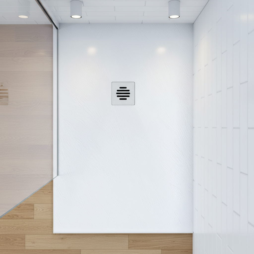 80x120cm Rechteck Duschwanne Weiß | Schiefer-Effekt Duschtasse mit Ablaufgarnitur – 30mm flach