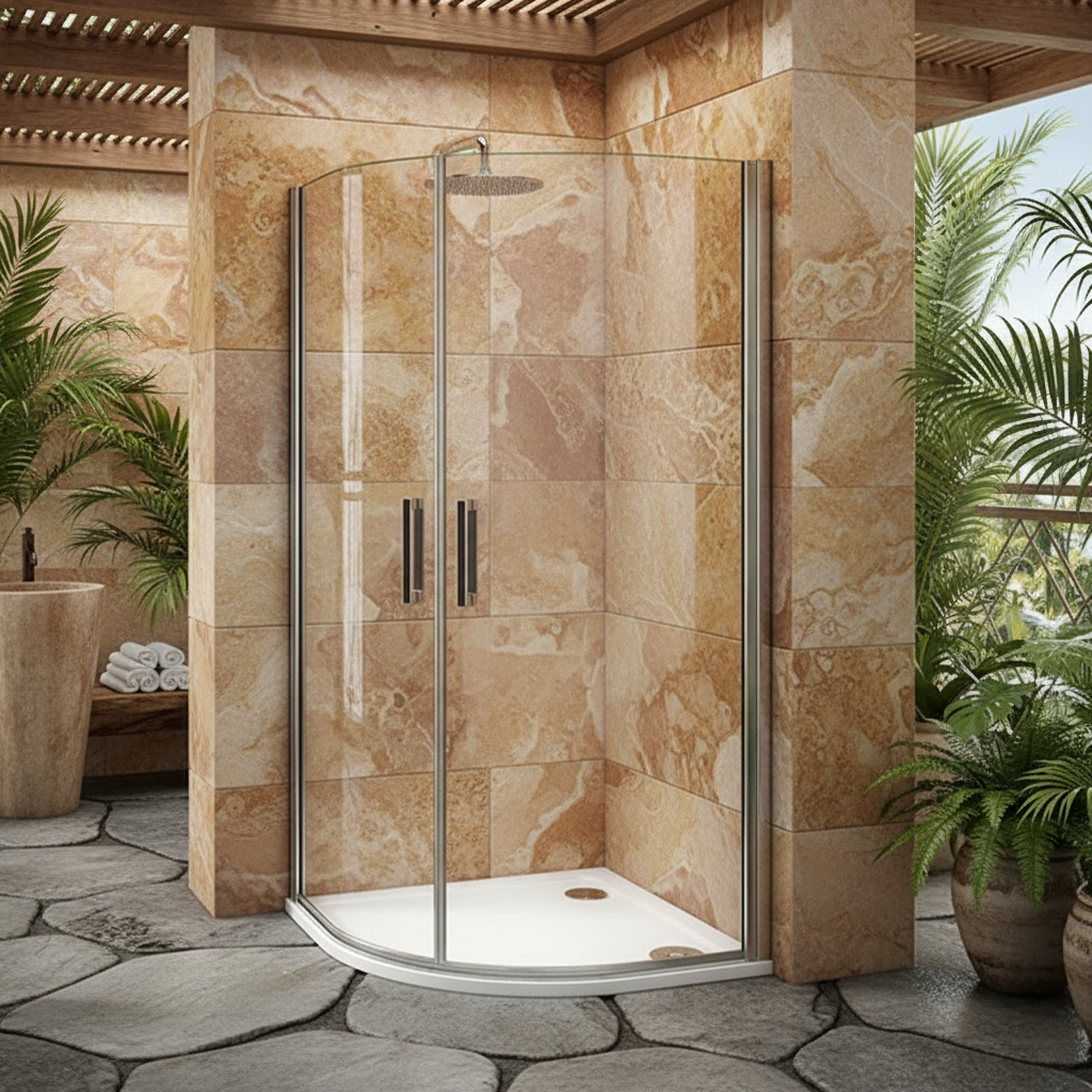 Viertelkreis Duschkabine 80×80 / 90×90 cm, Höhe 195 cm | Runddusche mit Drehtür aus ESG-Echtglas