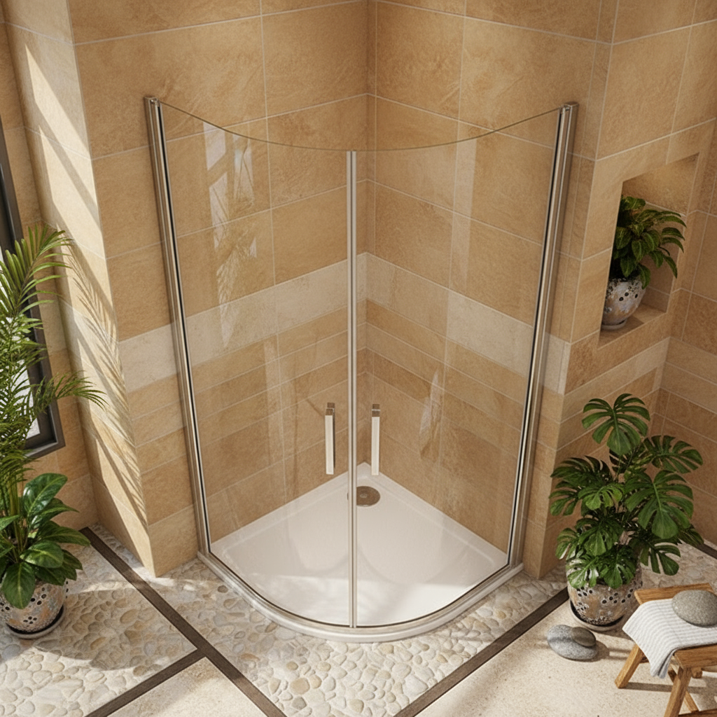 Viertelkreis Duschkabine 80×80 / 90×90 cm, Höhe 195 cm | Runddusche mit Drehtür aus ESG-Echtglas