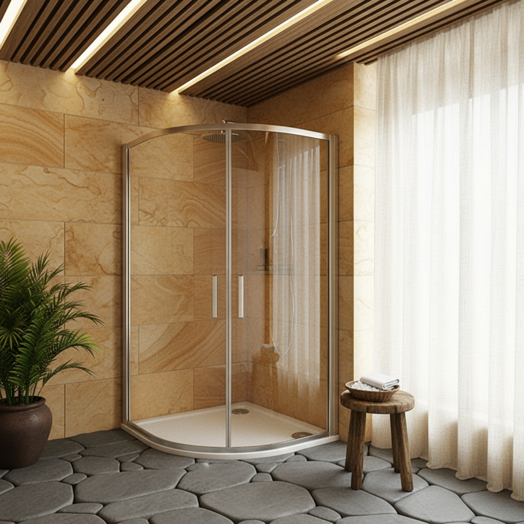 Viertelkreis Duschkabine 80×80 / 90×90 cm, Höhe 195 cm | Runddusche mit Drehtür aus ESG-Echtglas