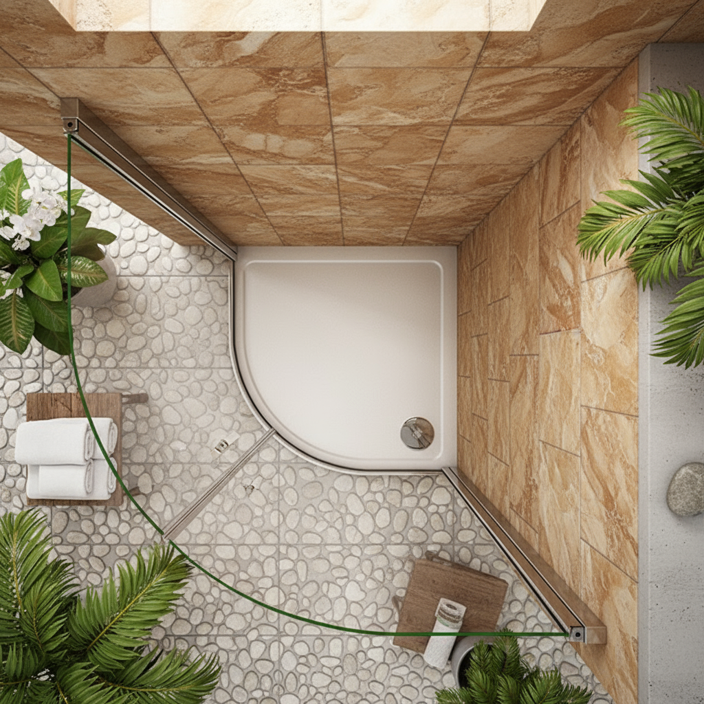 Viertelkreis Duschkabine 80×80 / 90×90 cm, Höhe 195 cm | Runddusche mit Drehtür aus ESG-Echtglas