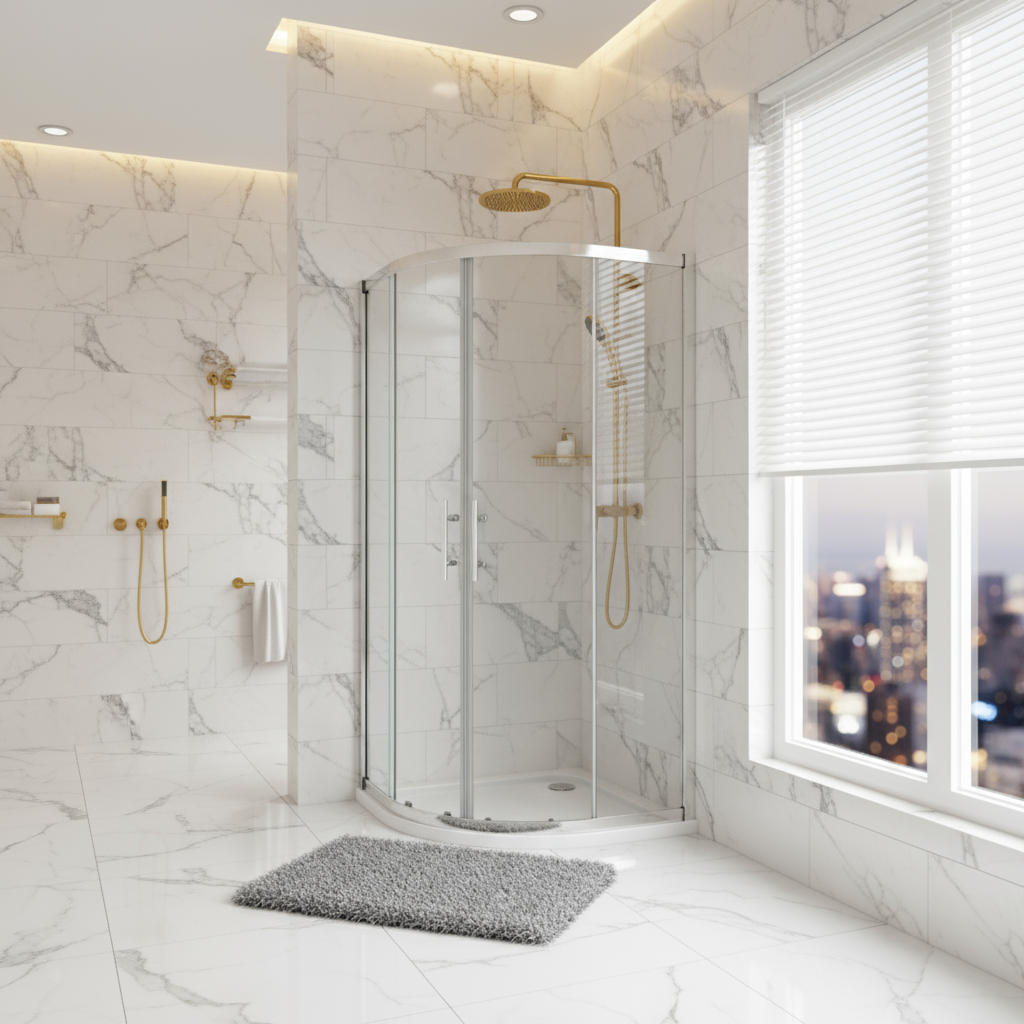 Viertelkreis Duschkabine 80×80 cm, Höhe 185 cm | Runddusche aus 5mm ESG-Echtglas, platzsparende Ecklösung Ohne Duschtasse