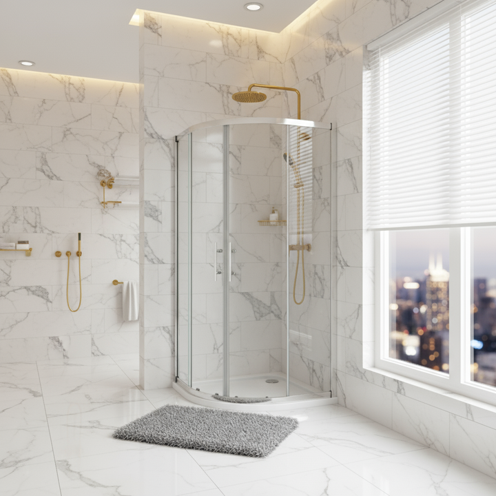 Viertelkreis Duschkabine 80×80 cm, Höhe 185 cm | Runddusche aus 5mm ESG-Echtglas, platzsparende Ecklösung Ohne Duschtasse
