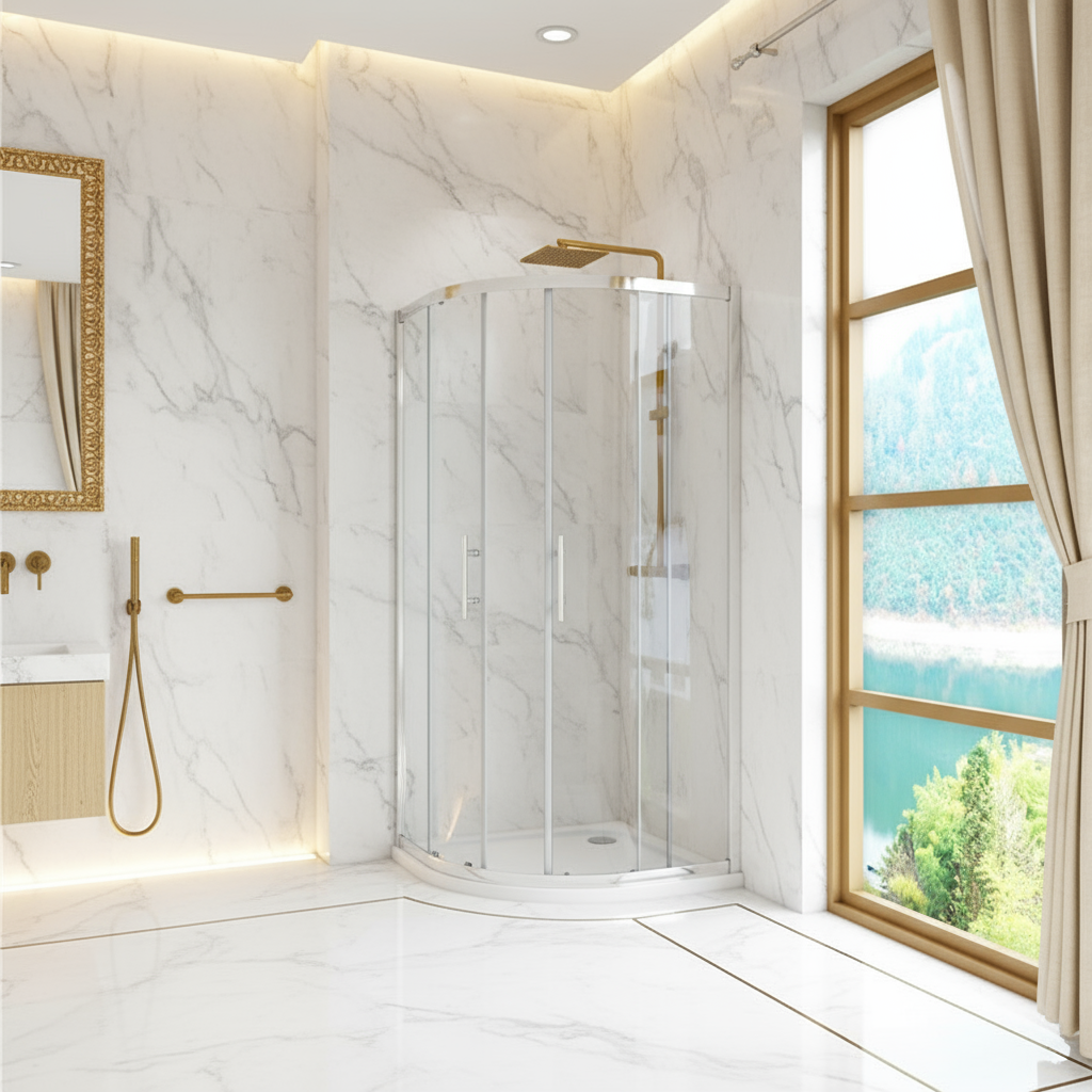 Viertelkreis Duschkabine 80×80 cm, Höhe 185 cm | Runddusche aus 5mm ESG-Echtglas, platzsparende Ecklösung Ohne Duschtasse