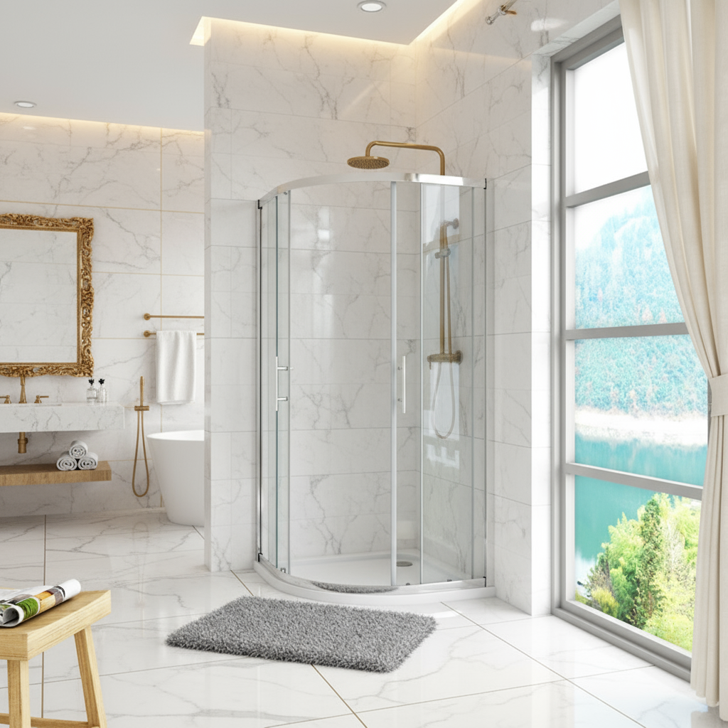 Viertelkreis Duschkabine 80×80 cm, Höhe 185 cm | Runddusche aus 5mm ESG-Echtglas, platzsparende Ecklösung Ohne Duschtasse