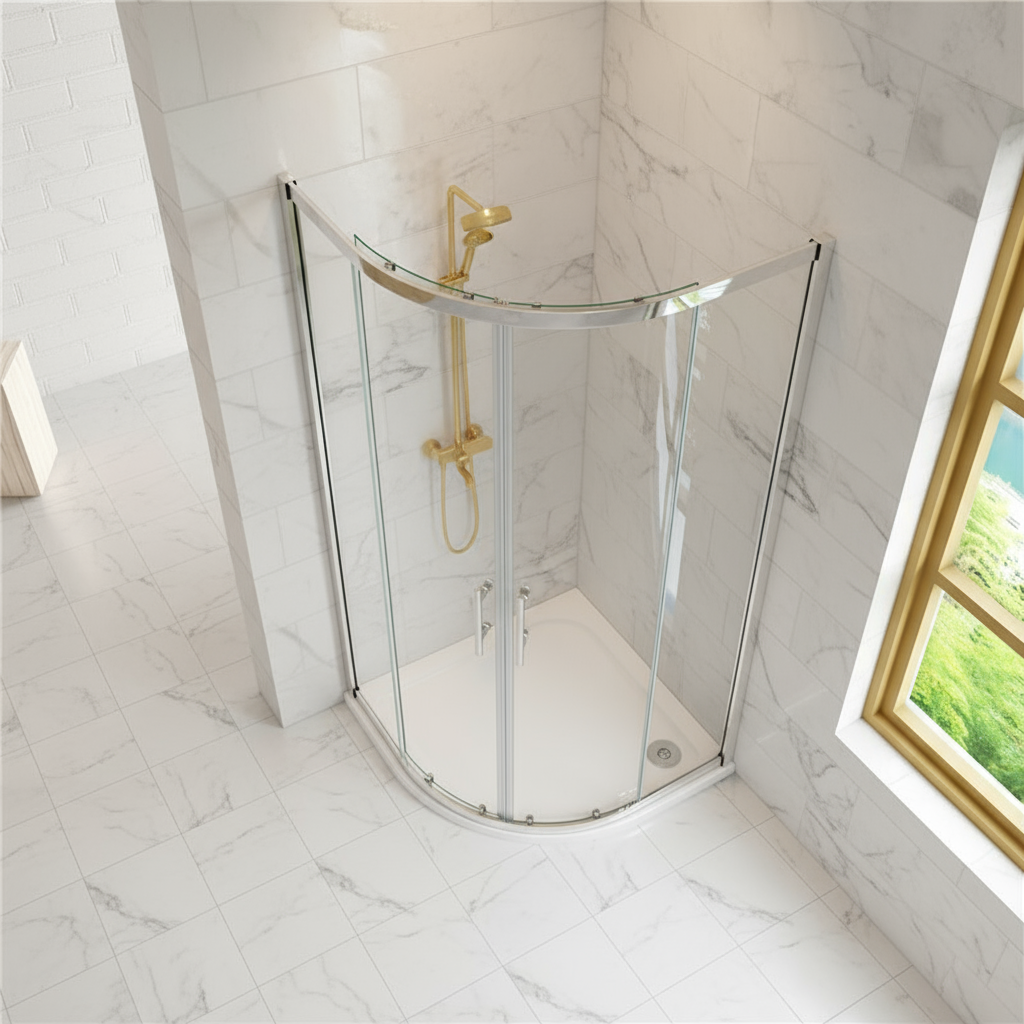 Viertelkreis Duschkabine 80×80 cm, Höhe 185 cm | Runddusche aus 5mm ESG-Echtglas, platzsparende Ecklösung Ohne Duschtasse