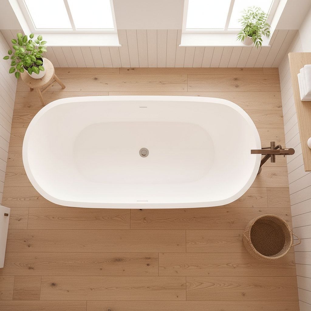 Freistehende Badewanne 150x70x58 cm – Acrylwanne Weiß mit Ab- & Überlauf