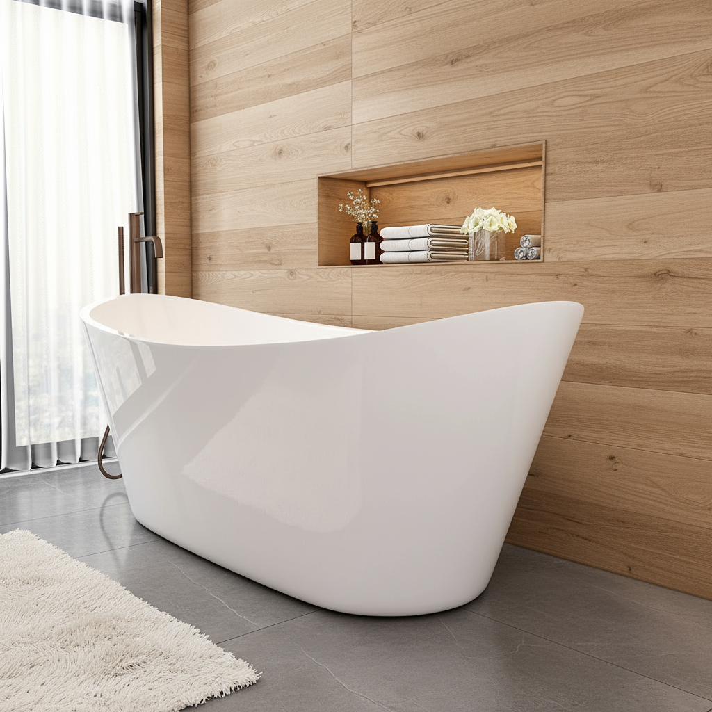 Freistehende Badewanne 170x72 cm – Oval Acrylwanne Weiß mit Ab- & Überlauf