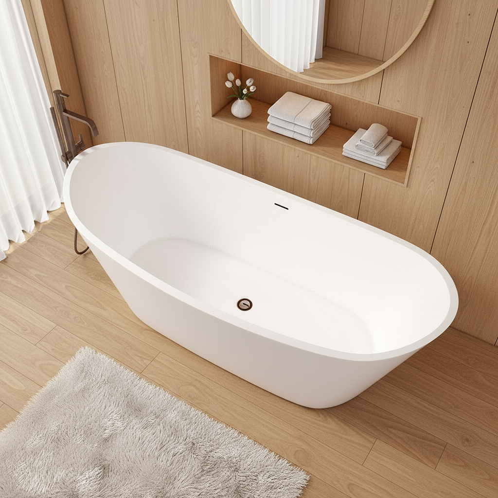 Freistehende Badewanne 170x72 cm – Oval Acrylwanne Weiß mit Ab- & Überlauf