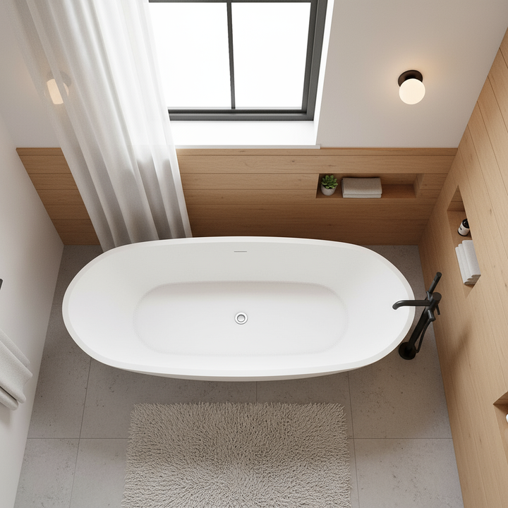 Freistehende Badewanne 170x72 cm – Oval Acrylwanne Weiß mit Ab- & Überlauf