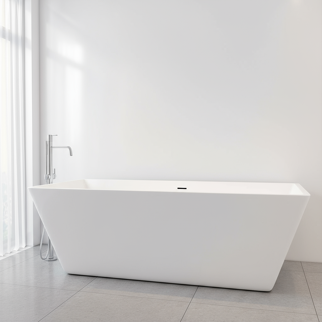 Freistehende Badewanne 170x80xH.58cm weiße Acrylwanne inkl. Ab-/Überlauf