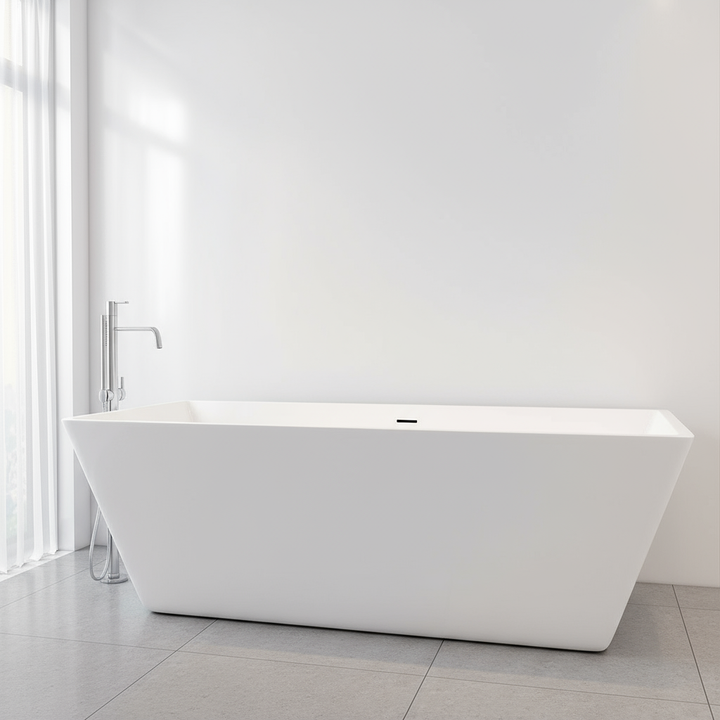 Freistehende Badewanne 170x80xH.58cm weiße Acrylwanne inkl. Ab-/Überlauf