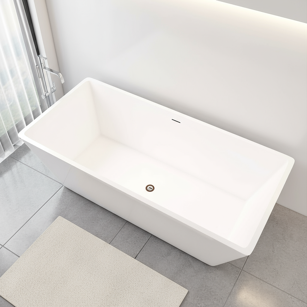 Freistehende Badewanne 170x80xH.58cm weiße Acrylwanne inkl. Ab-/Überlauf
