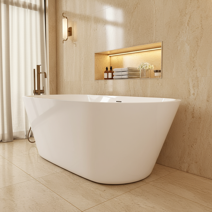 Freistehende Badewanne 170x80x58 cm – Oval Acrylwanne Weiß inkl. Ab- & Überlauf