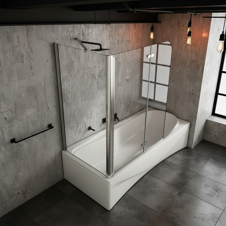 Badewannenaufsatz 2-tlg. Faltwand Duschwand 180° drehbar - Nano Glas Duschabtrennung mit Seitenwand