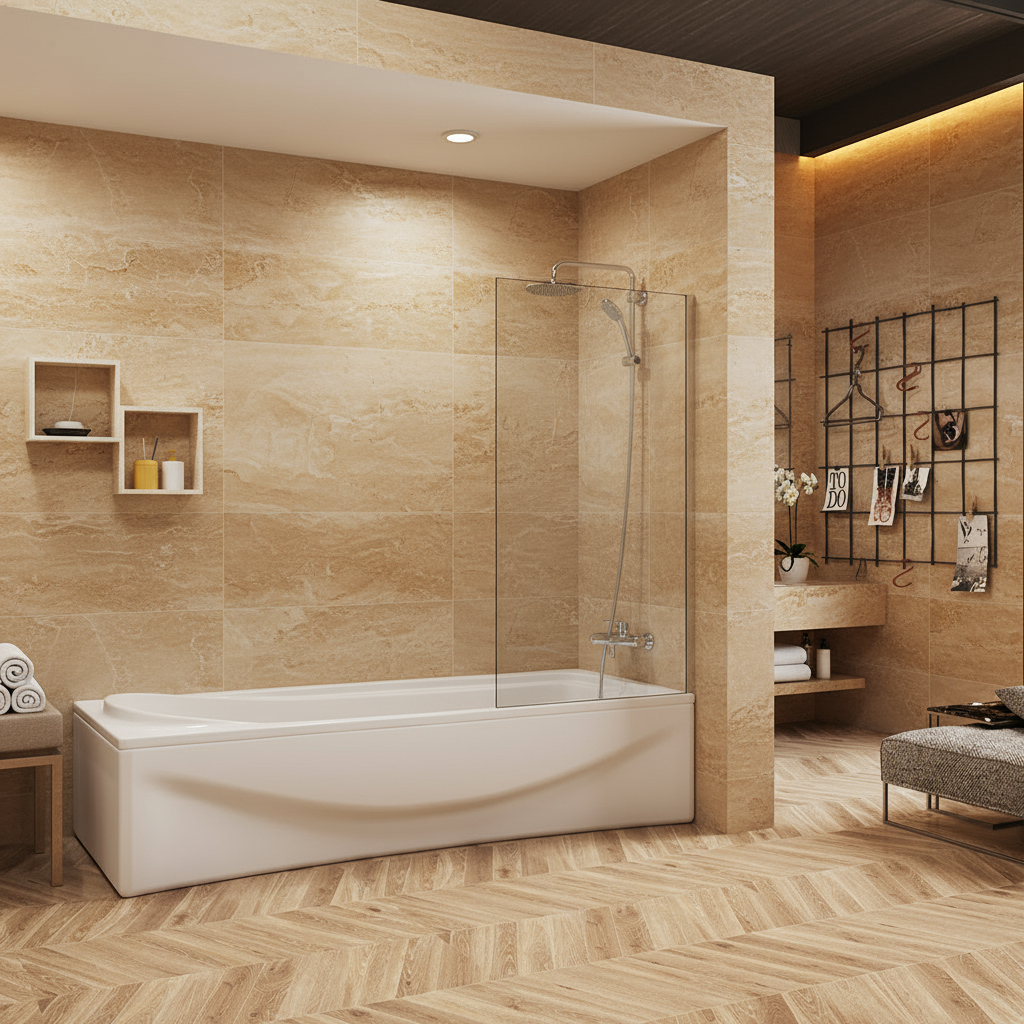 Badewannenaufsatz H.140 cm 6 mm ESG NANO Glas Feststehend Duschwand – Sam Badelemente