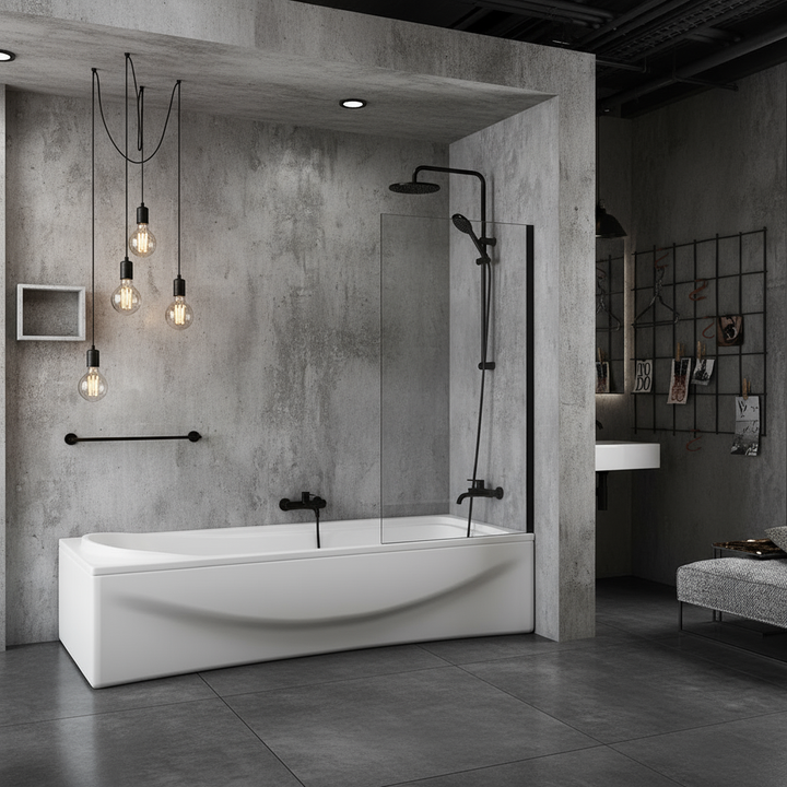 Badewannenaufsatz H.140 cm 6 mm ESG NANO Glas Feststehend Duschwand – Sam Badelemente