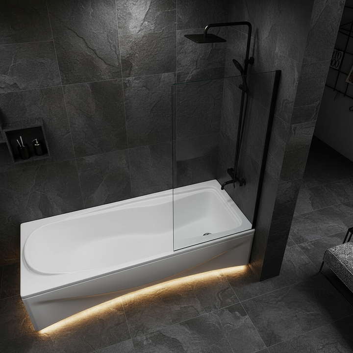 Badewannenaufsatz H.140 cm 6 mm ESG NANO Glas Feststehend Duschwand – Sam Badelemente