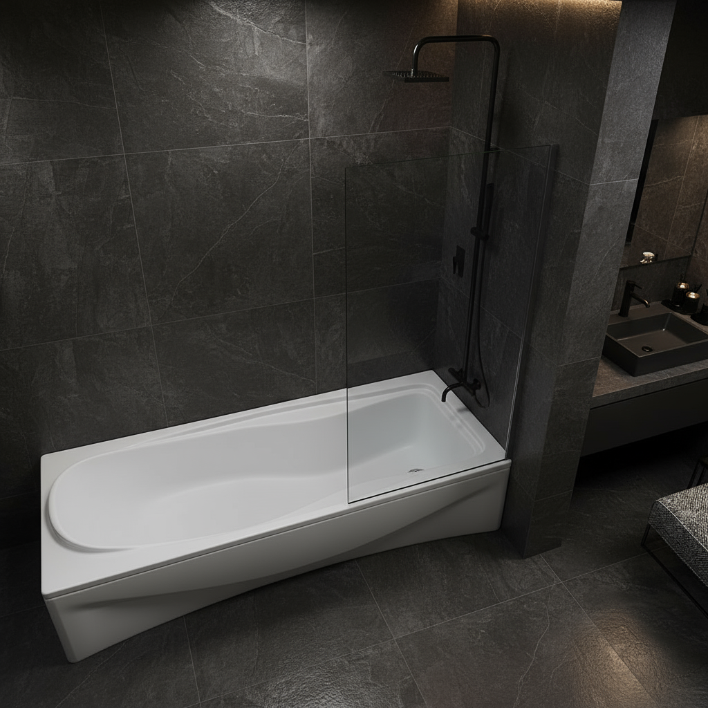 Badewannenaufsatz H.140 cm 6 mm ESG NANO Glas Feststehend Duschwand – Sam Badelemente