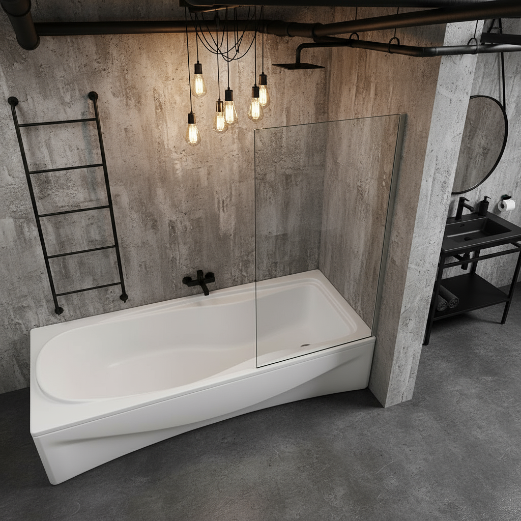 Badewannenaufsatz H.140 cm 6 mm ESG NANO Glas Feststehend Duschwand – Sam Badelemente