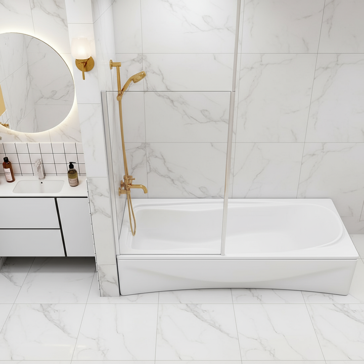 Badewannenaufsatz B.70–80 cm x H.140 cm - Duschtrennwand mit Deckenstrebe  6 mm ESG NANO Glas Feststehend – Sam Badelemente