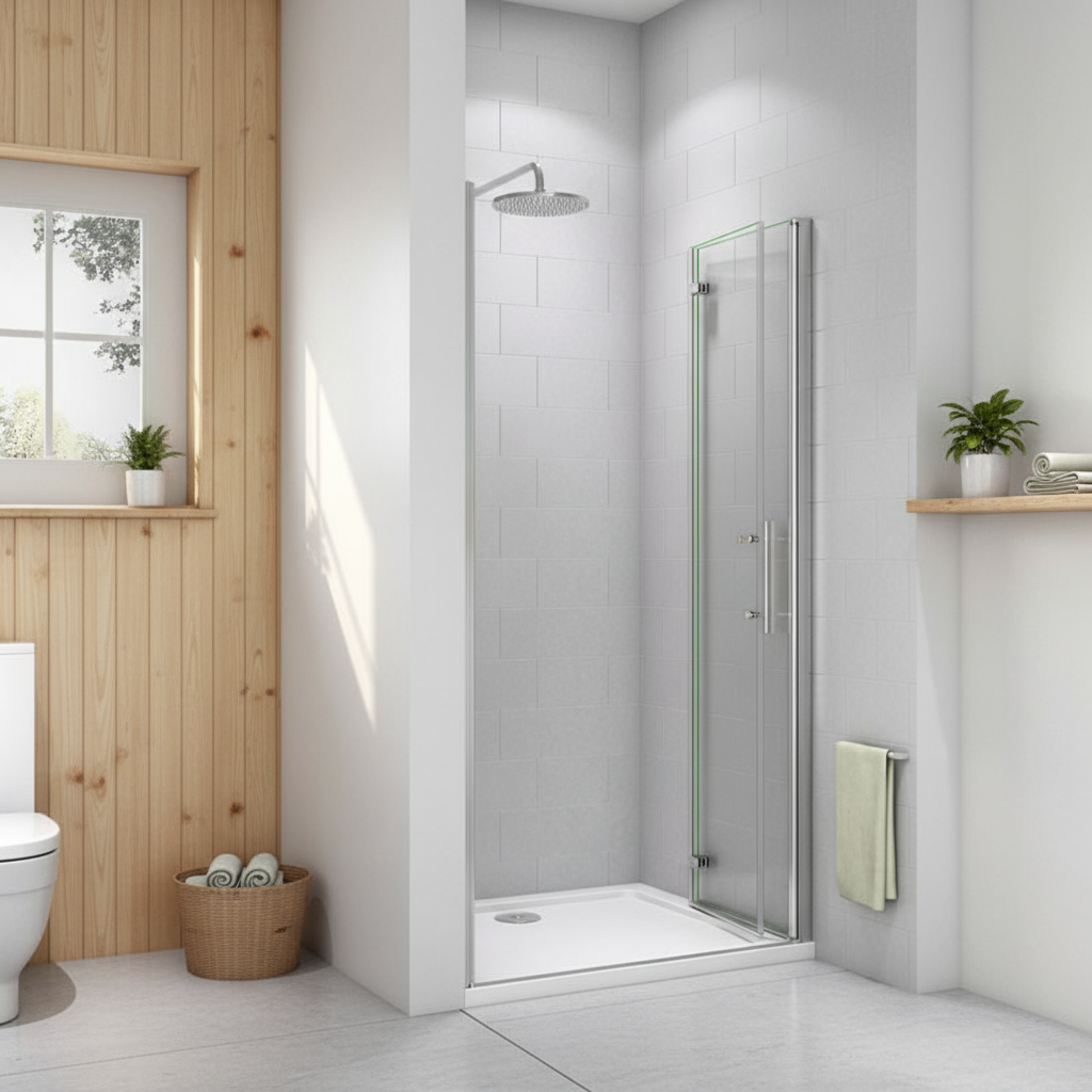 Nischentür Dusche 70–120 cm | Falttür Duschabtrennung, Höhe 185 cm, 6mm NANO-Glas