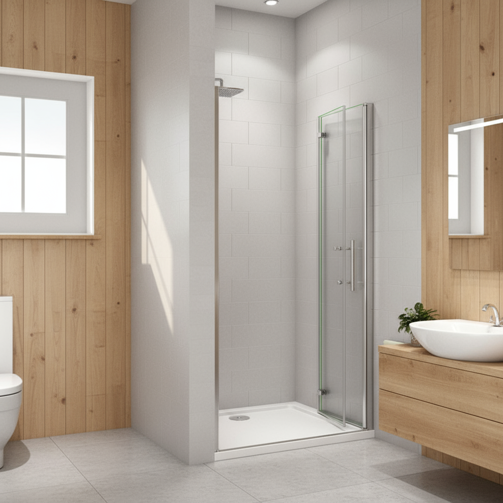 Nischentür Dusche 70–120 cm | Falttür Duschabtrennung, Höhe 185 cm, 6mm NANO-Glas