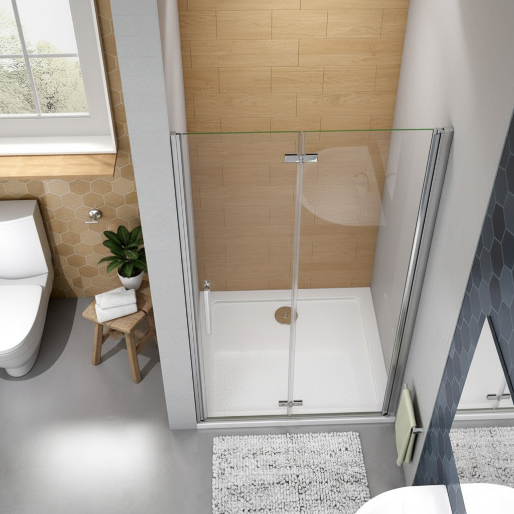 Nischentür Dusche 70–120 cm | Falttür Duschabtrennung, Höhe 185 cm, 6mm NANO-Glas