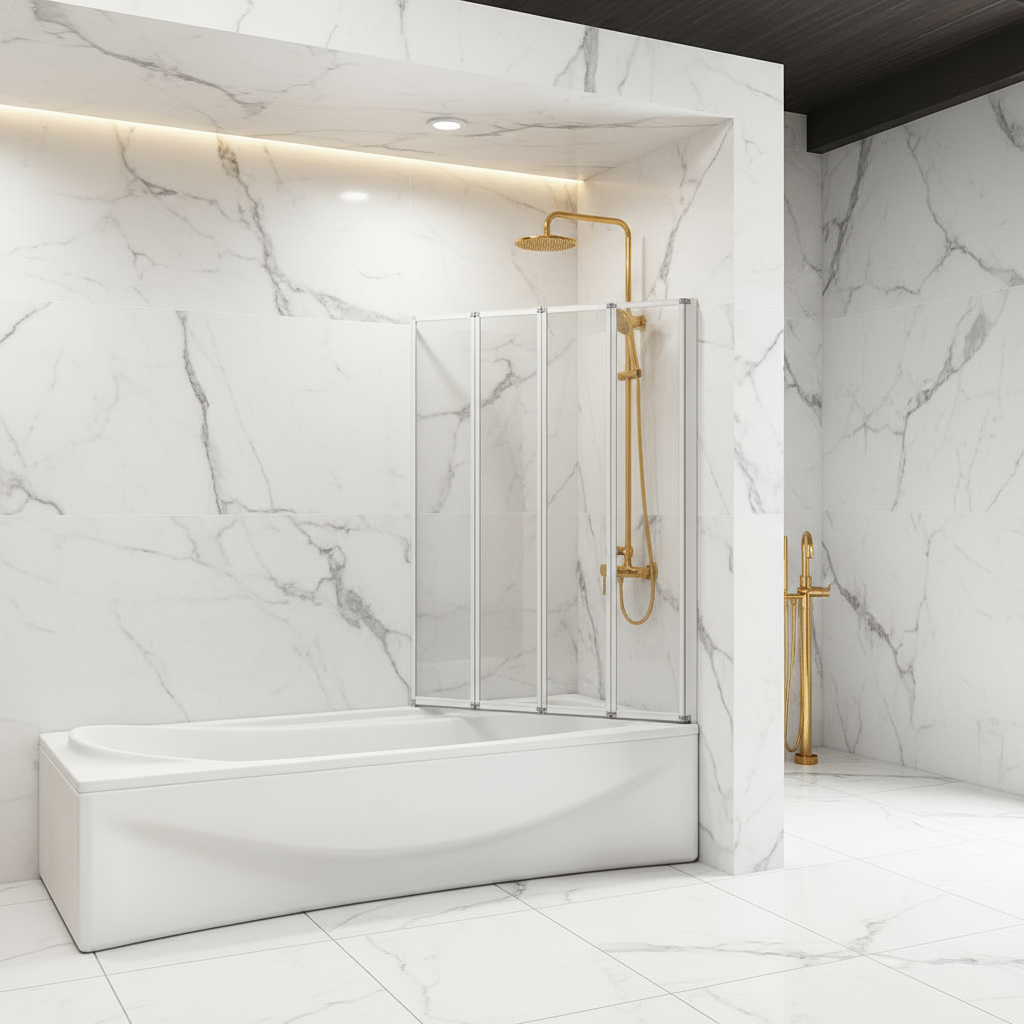 Badewannenaufsatz 4-tlg. Faltwand Duschwand 180° drehbar - Glas Duschabtrennung H.140 cm – Mattgrau – Sam Badelemente