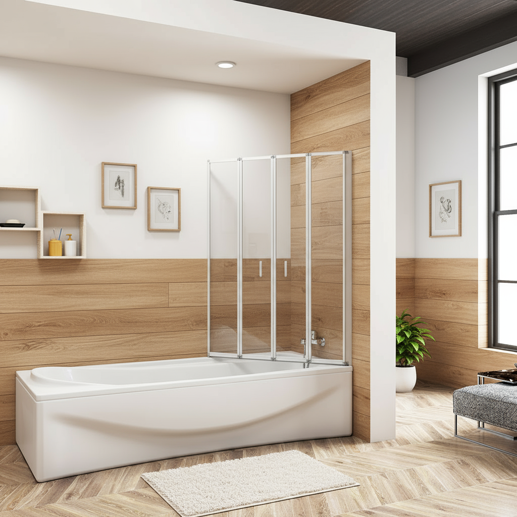 Badewannenaufsatz 4-tlg. Faltwand Duschwand 180° drehbar - Glas Duschabtrennung H.140 cm – Mattgrau – Sam Badelemente