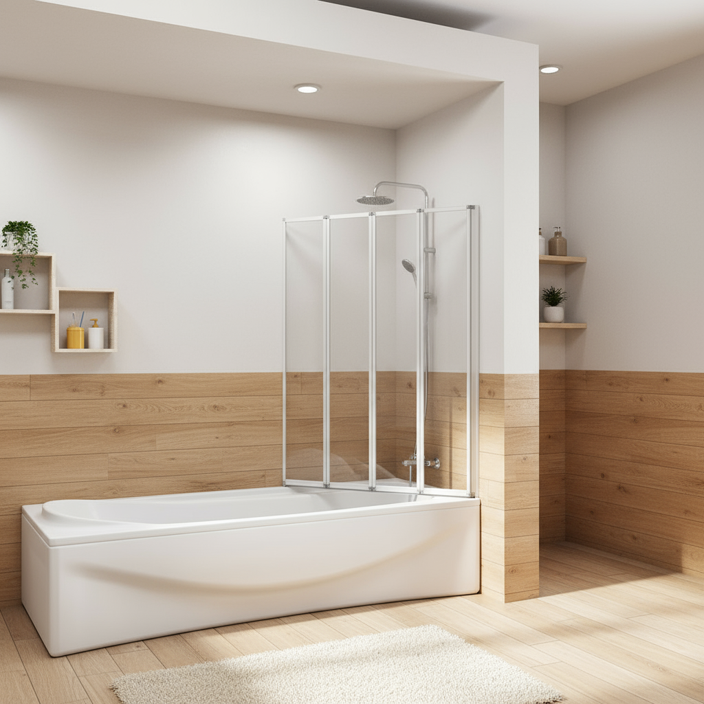 Badewannenaufsatz 4-tlg. Faltwand Duschwand 180° drehbar - Glas Duschabtrennung H.140 cm – Mattgrau – Sam Badelemente