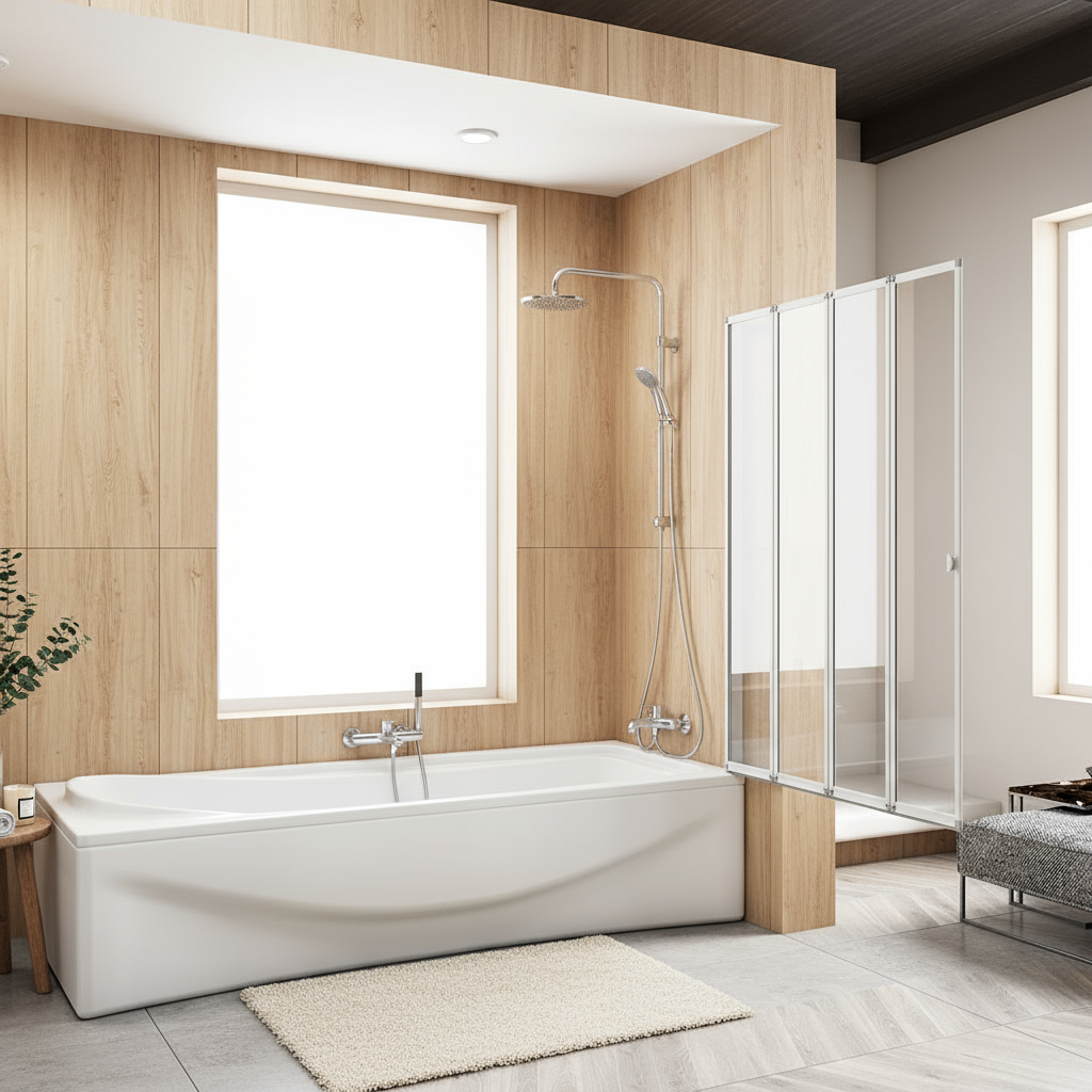 Badewannenaufsatz 4-tlg. Faltwand Duschwand 180° drehbar - Glas Duschabtrennung H.140 cm – Mattgrau – Sam Badelemente