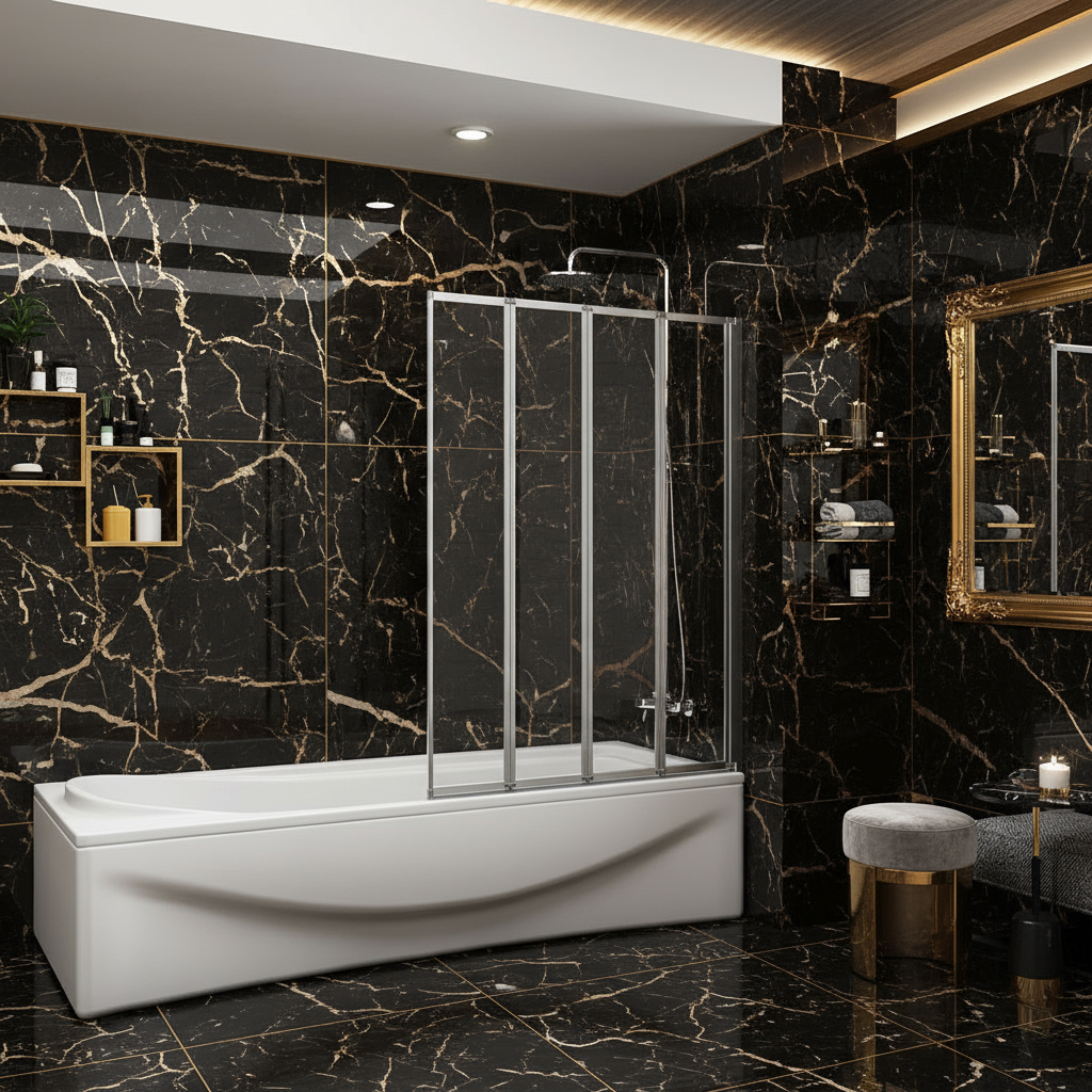 Badewannenaufsatz 4-tlg. Faltwand Duschwand 180° drehbar - Glas Duschabtrennung H.140 cm – Mattgrau – Sam Badelemente