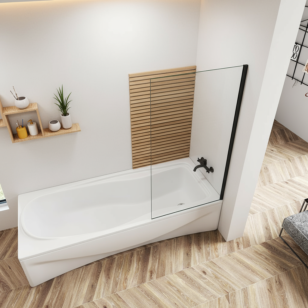 Badewannenaufsatz B.70–80 cm x H.140 cm - Feststehende Duschwand - 6 mm ESG NANO Glas Schwarz – Sam Badelemente