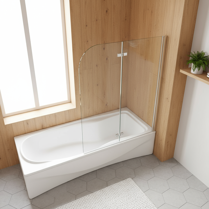 Badewannenaufsatz 2-tlg. Faltwand Duschwand 180° drehbar - Nano Glas Duschabtrennung H.140 cm – Mattgrau – Sam Badelemente